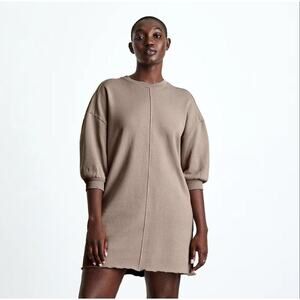 Everlane The Track Dress 100% Organic Cotton Sweater Brown Sugar Raw Hem Size XS